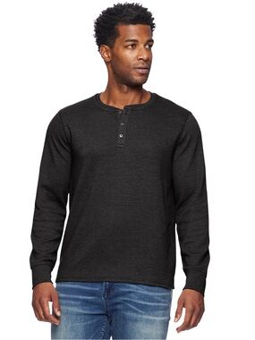 Men's Black Long-Sleeve Henley Thermal Shirt